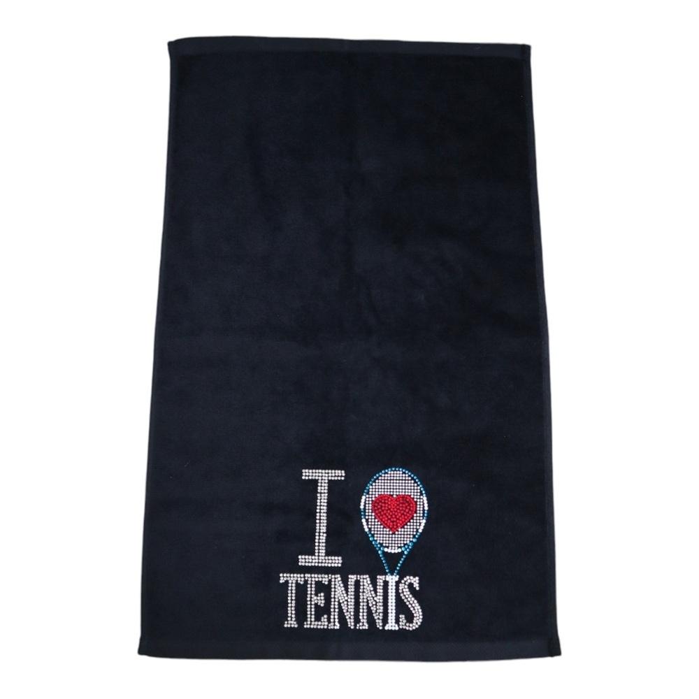 Rare VTG Towel Plus By Anvil I Love Tennis Logo Art Rhinestone Spell Out Towel